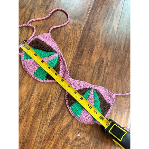 Crochet Bikini shirt Top With Tri-Color Design Purple Green & Brown Zara Sz Sm - Picture 4 of 6